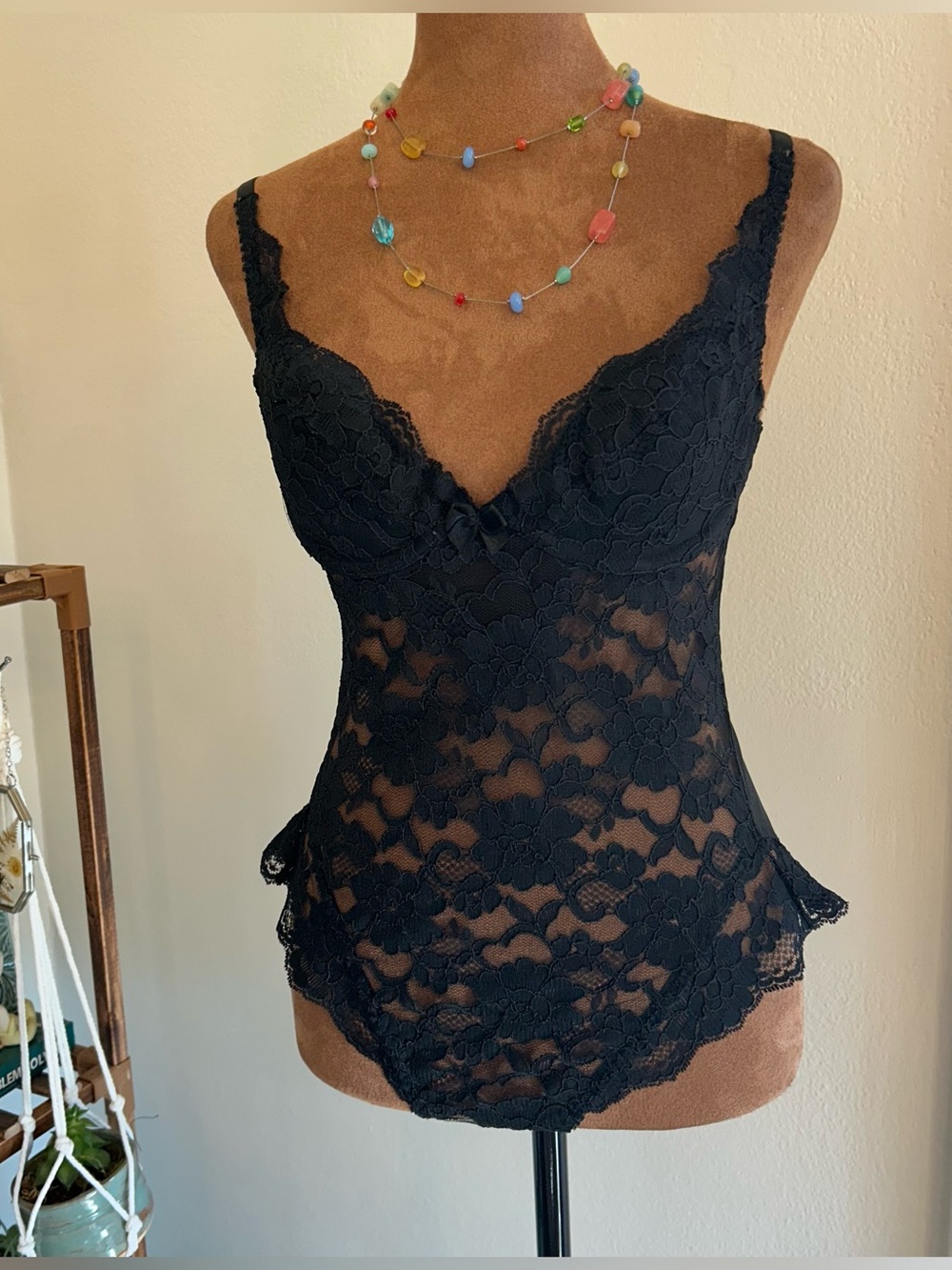 Vintage Whimsigoth Black Lace Bodysuit Frilly Hips Gold Label Victoria’s Secret